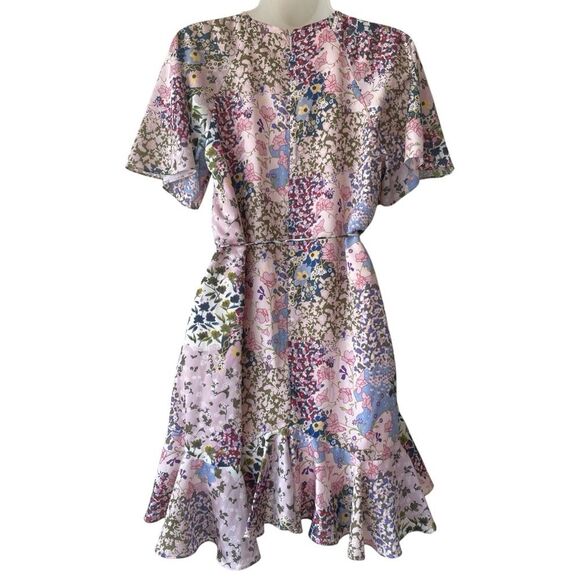 TED BAKER  Dress Woman Urban Printed Fluted Hem Short Sleeve Mini Dress - Picture 4 of 14